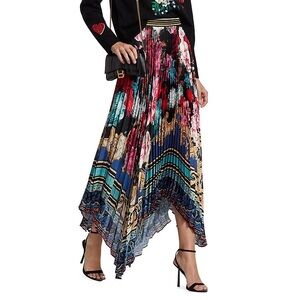 Alice + Olivia Black Multicolor Pleated Handkerchief Hem Skirt